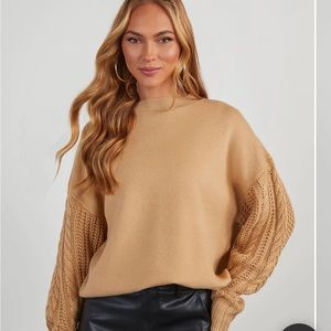 Camel contrast sweater with cable knit sleeves from Vici